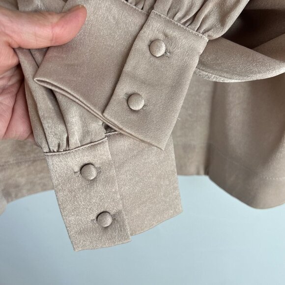 Evidnt Womens Stand Collar Long Sleeve Blouse XS in Taupe Brush - Picture 6 of 10